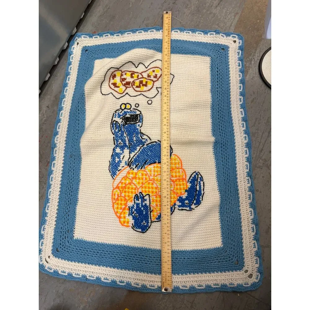 ✨ Vintage Sesame Street Cookie Monster Inspired Crochet Baby Blanket Blue Afghan